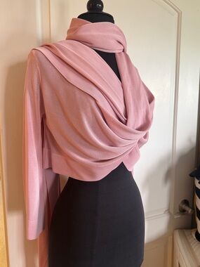 Hervé Léger Paris Pink Convertible Draped Scarf Cardigan Wrap Sweater XS/S